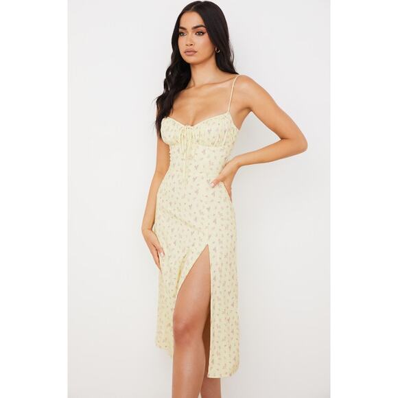 House Of CB Carina Lemon Floral Bustier Midi Dress - L Yellow - Picture 2 of 5